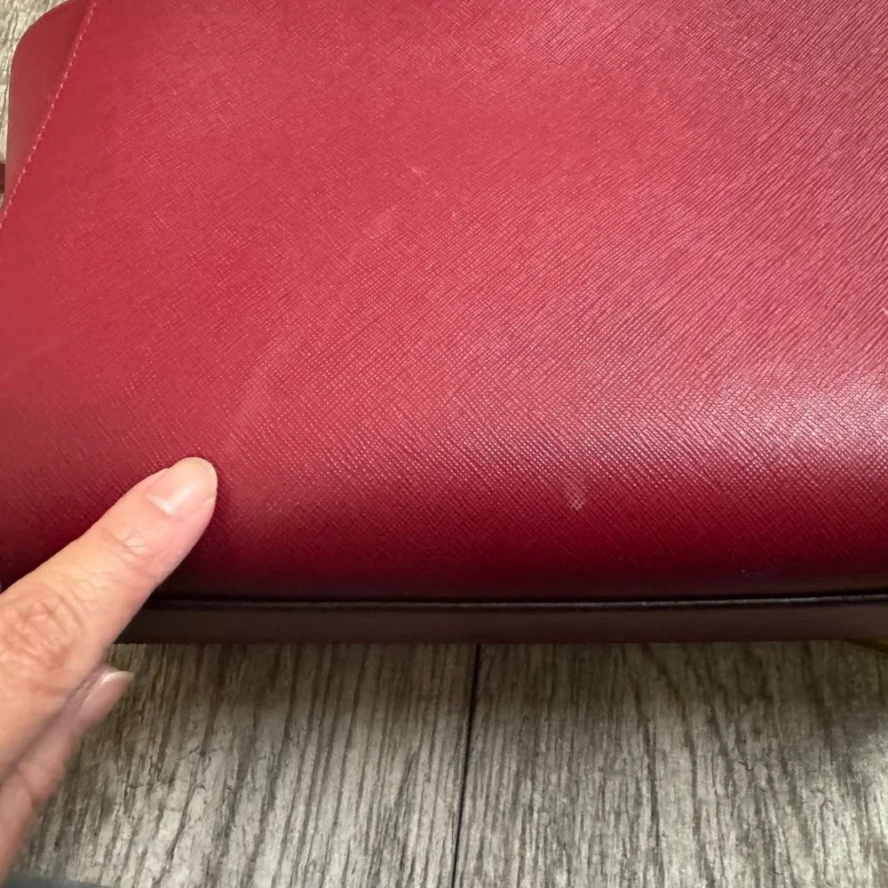 Michael Kors Brandi Womens Maroon Leather Gold Trim Top Handle Satchel Bag Purse - Picture 14 of 14